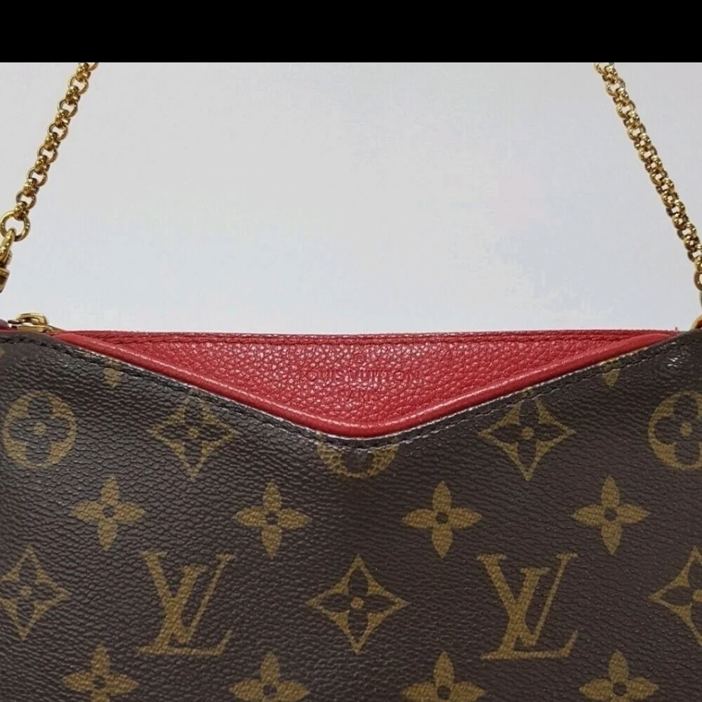 Dbl Authenticated Louis Vuitton Brown and Red Crossbody Bag Clutch